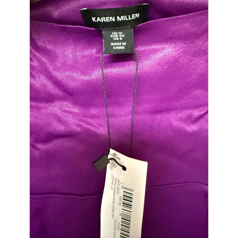 Karen Millen Satin Pleated Woven Midaxi Skirt Purple Size 8 - Picture 6 of 16